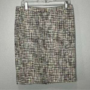 J Crew‎ Tweed Skirt Women 8 White Multicolor Pencil Straight Lined Career Midi